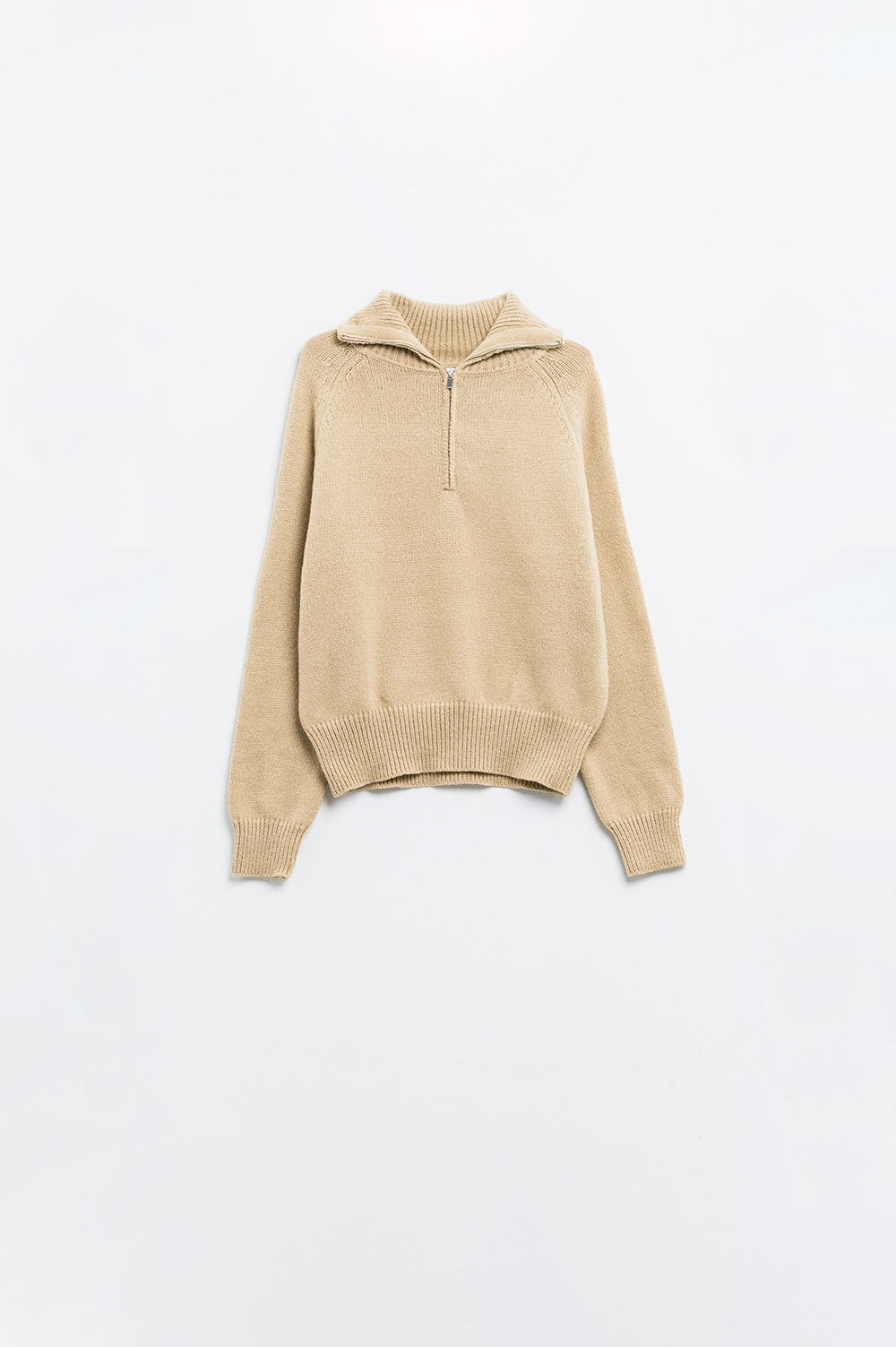 Beige sweater with zipper closure | Just Cool Beans — sweaters | tops