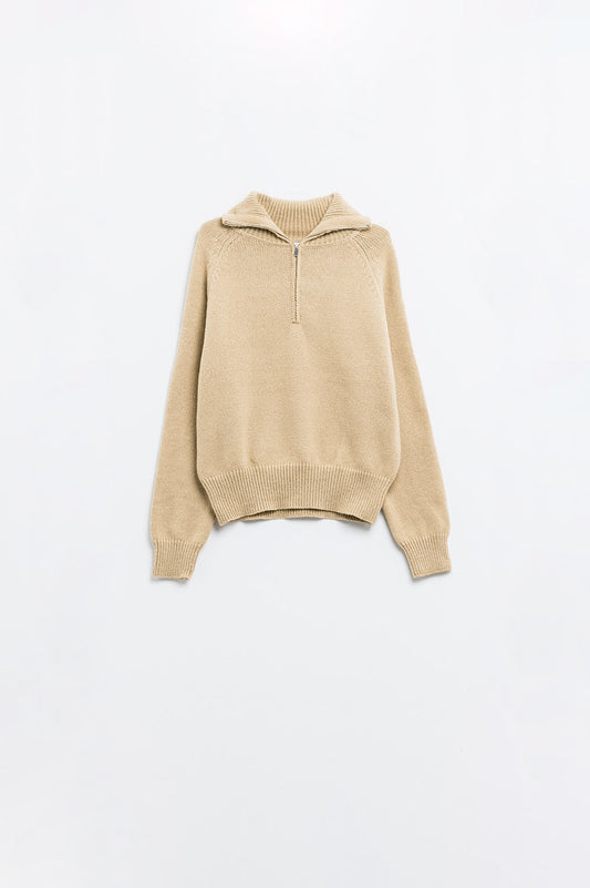 Beige sweater with zipper closure | Just Cool Beans — sweaters | tops
