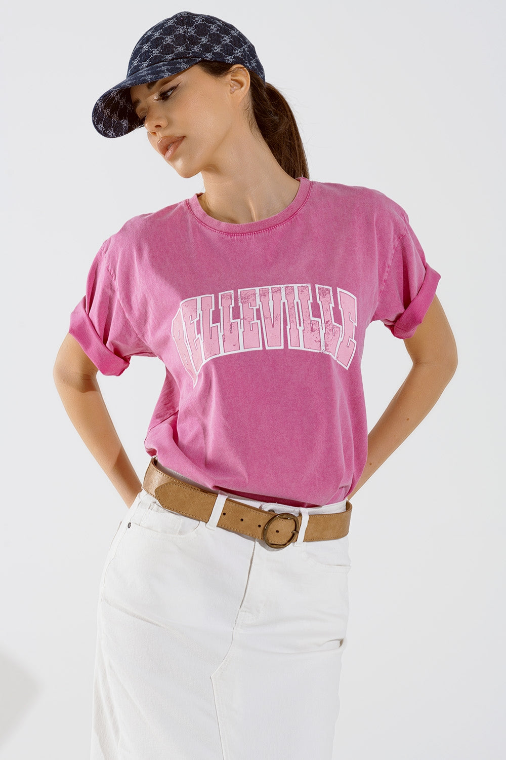 Belleville t-shirt  with washed effect in pink | Just Cool Beans — tops