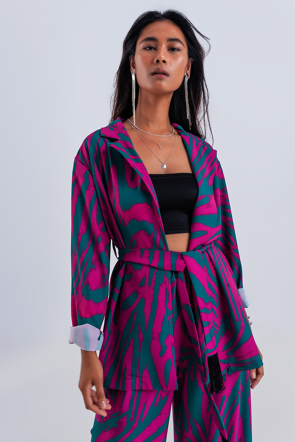 Belted blazer in green animal print | Just Cool Beans — coats and jackets | jackets