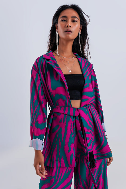 Belted blazer in green animal print | Just Cool Beans — coats and jackets | jackets