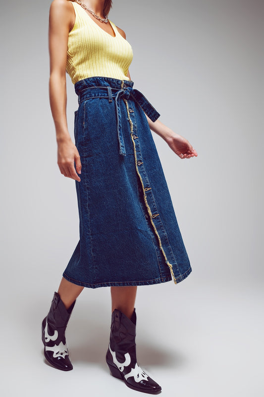 Belted buttoned denim maxi skirt | Just Cool Beans — skirts