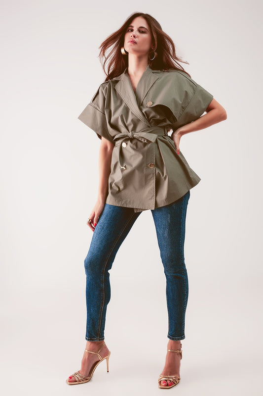 Belted jacket with drop shoulder in khaki | Just Cool Beans — coats and jackets | jackets