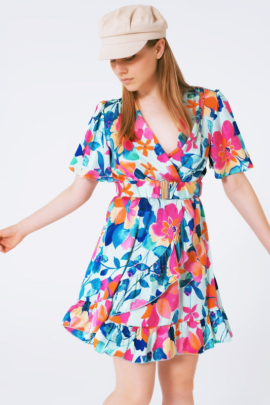 Belted soft satin dress with flower print | Just Cool Beans — dresses