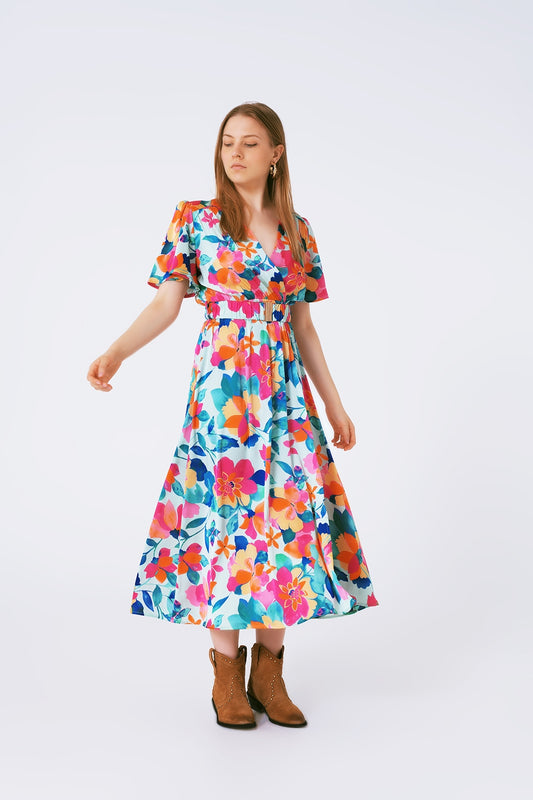 Belted soft satin maxi dress with flower print | Just Cool Beans — dresses