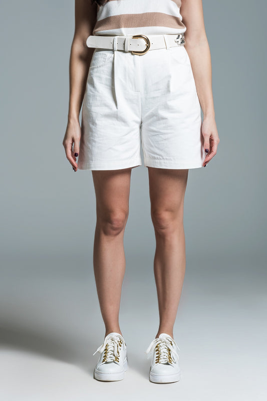 Bermuda relaxed fit shorts with front pleats in white | Just Cool Beans — pants | relaxed fit | bottoms