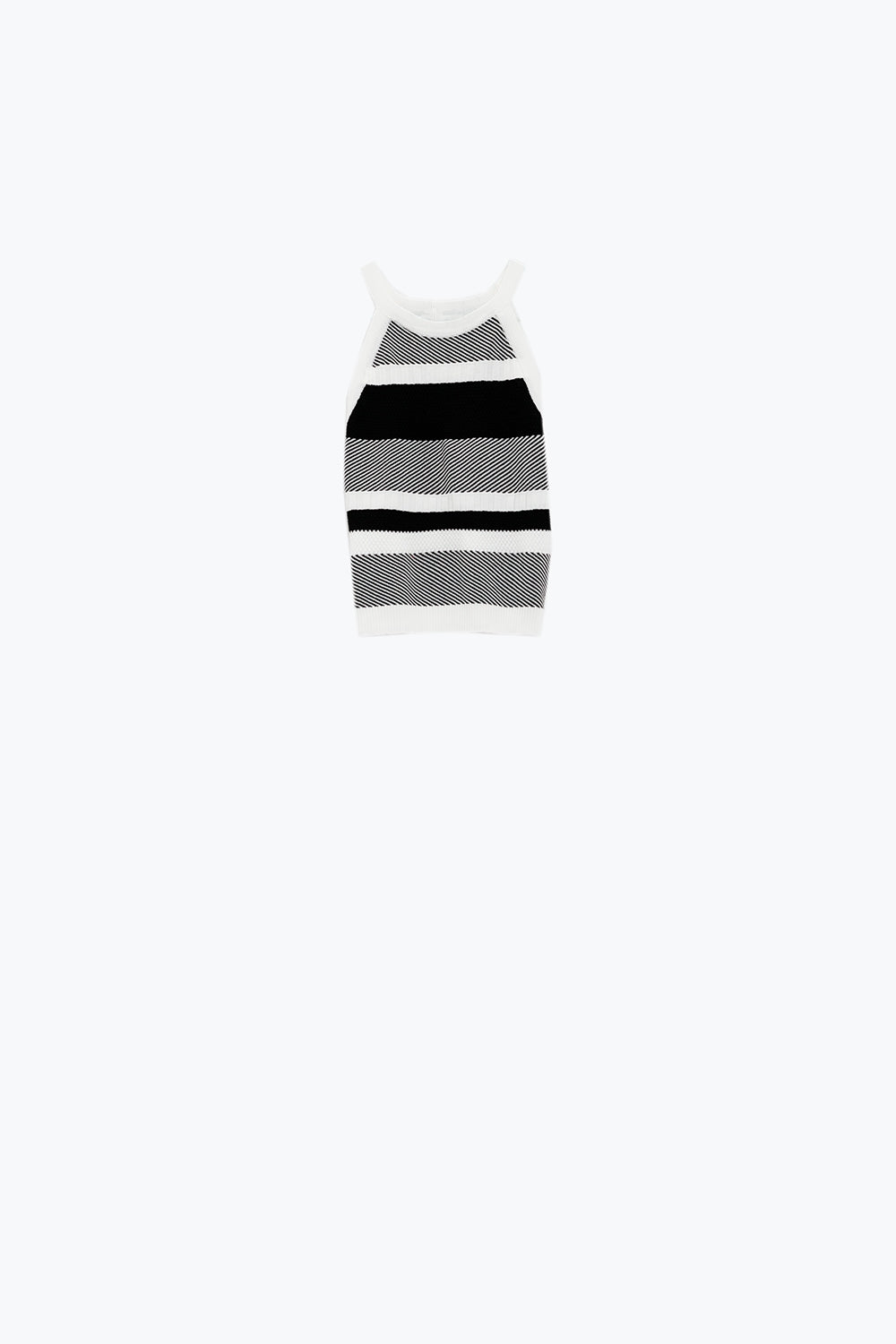 Black and white halter tank top with stripe design in different knits | Just Cool Beans — sweaters | tops