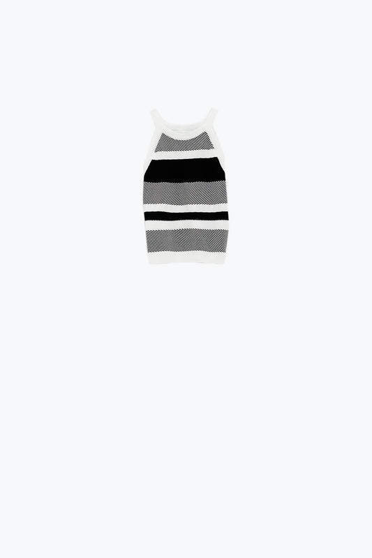 Black and white halter tank top with stripe design in different knits | Just Cool Beans — sweaters | tops