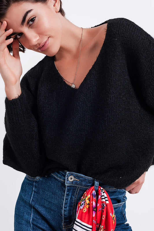 Black batwing fluffy sweater | Just Cool Beans — sweaters | tops