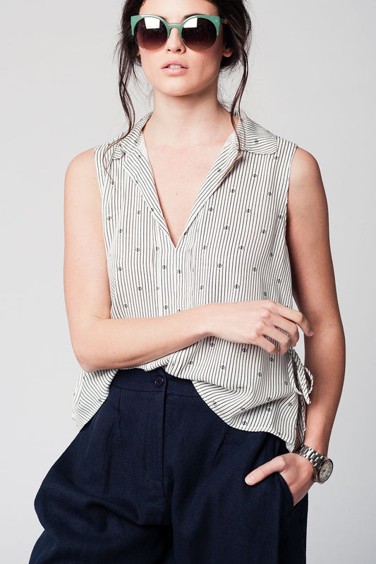 Black blouse with navy sailor design | Just Cool Beans — shirts | tops