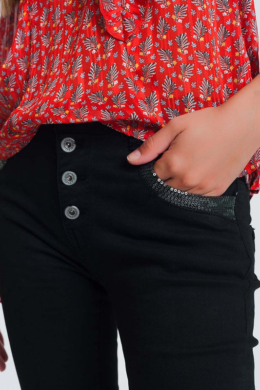 Black boyfriend pants with sequin pocket detail | Just Cool Beans — jeans | bottoms