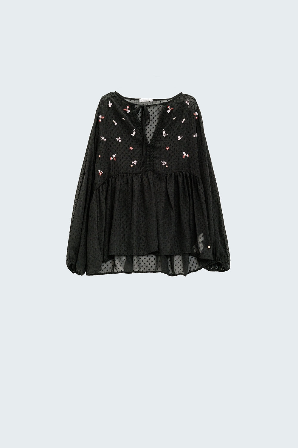 Black chiffon blouse with flower embroidery | Just Cool Beans — shirts | tops