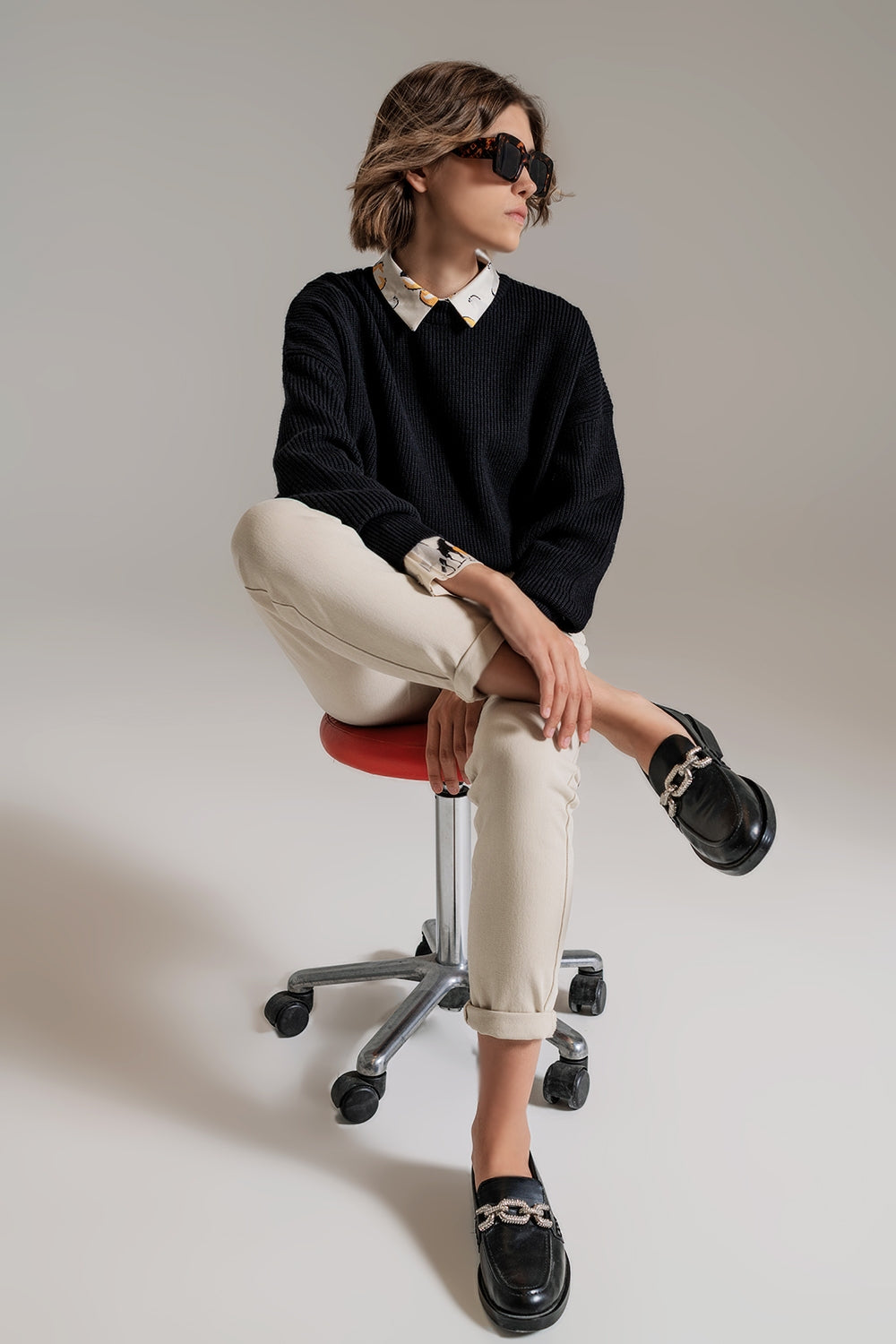 Black chunky knitted relaxed jumper | Just Cool Beans — sweaters | tops