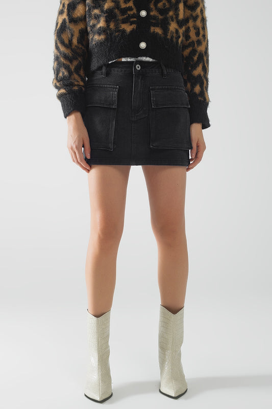 Black denim miniskirt with cargo pockets | Just Cool Beans — skirts