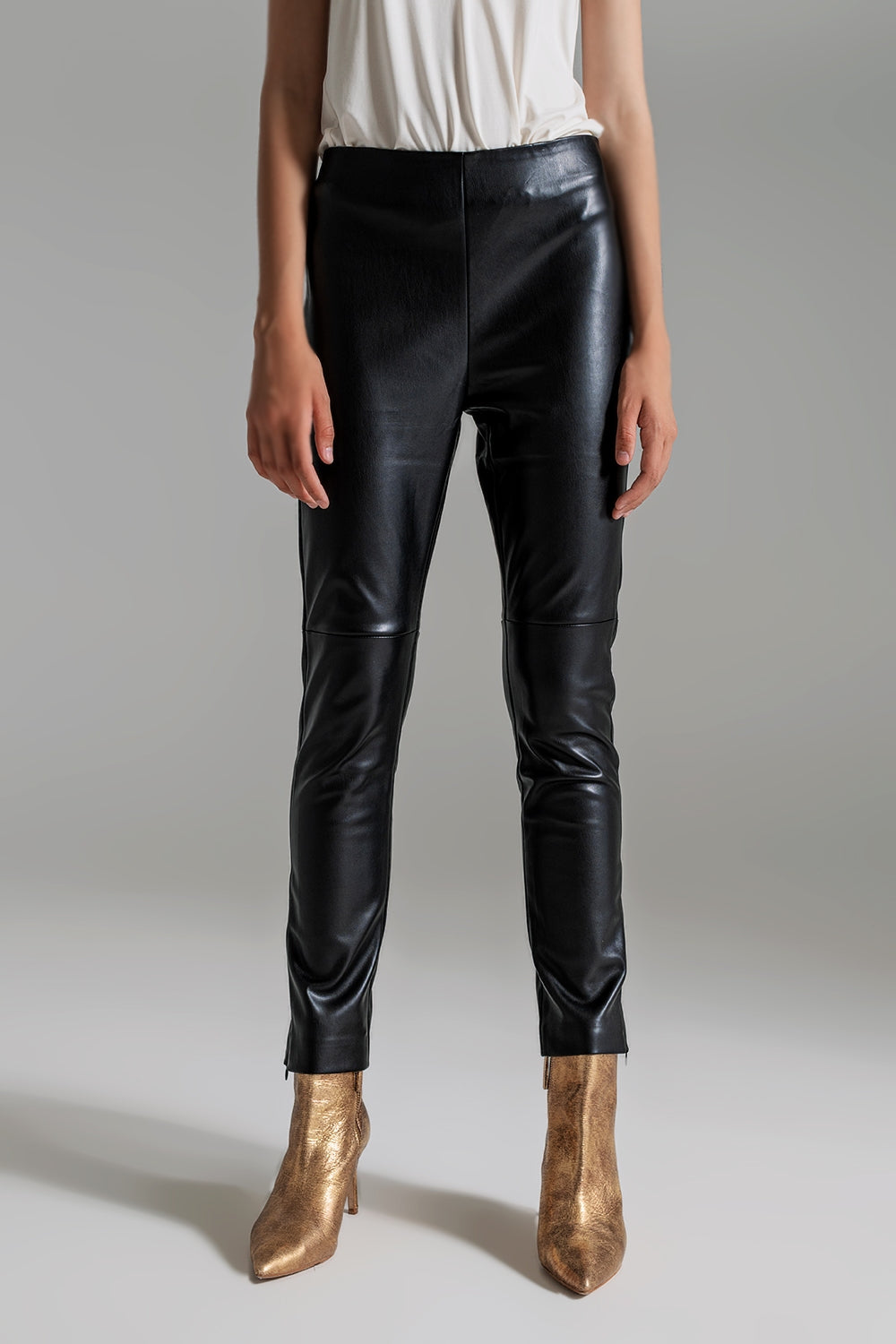 Black faux leather effect skinny pants | Just Cool Beans — pants | bottoms