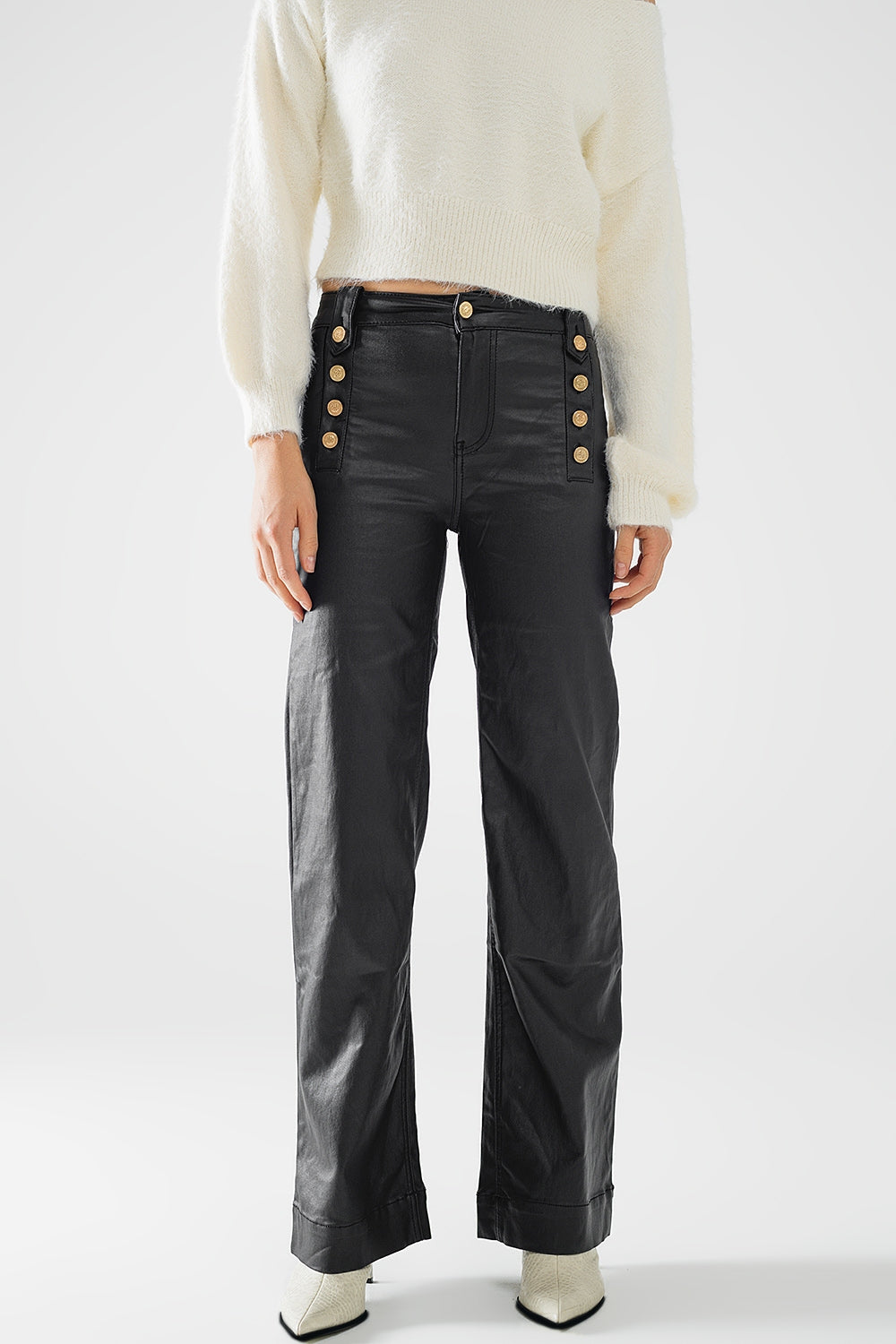 Black faux leather trousers with buttons | Just Cool Beans — pants | bottoms