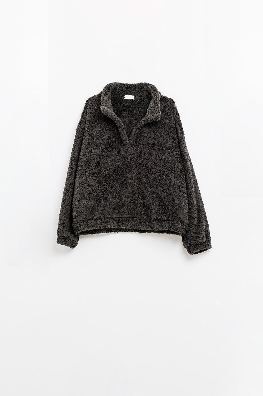 Black fluffy v-neck sweater | Just Cool Beans — sweaters | tops