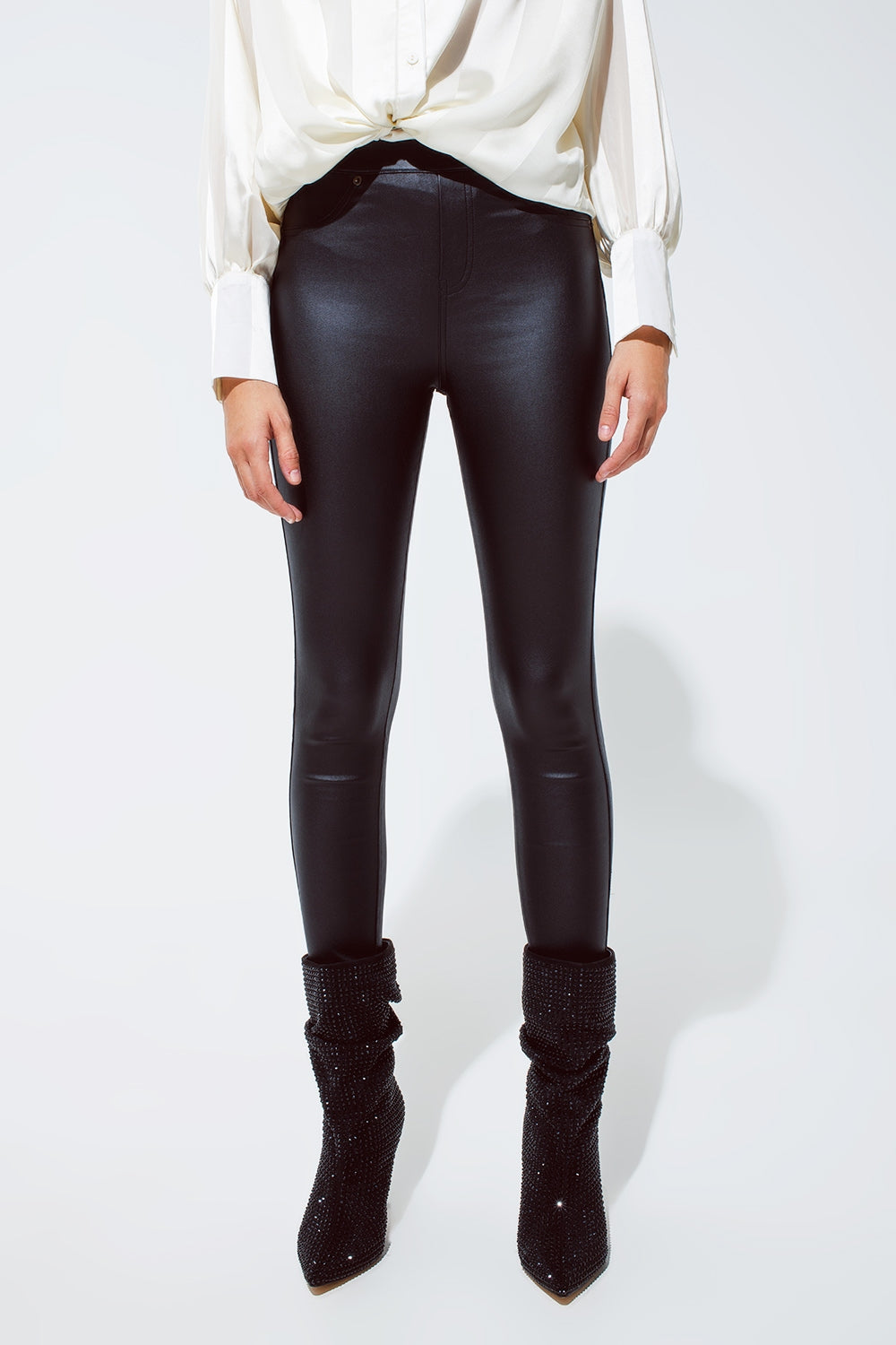 Black gloss look pants with stretchband | Just Cool Beans — pants | bottoms