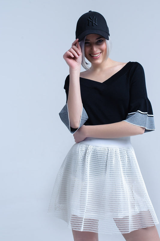 Black knit sweater with bell sleeve | Just Cool Beans — sweaters | tops