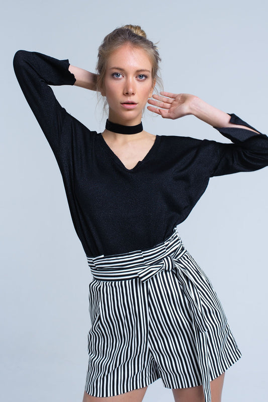 Black knit sweater with gold lurex detail | Just Cool Beans — sweaters | tops