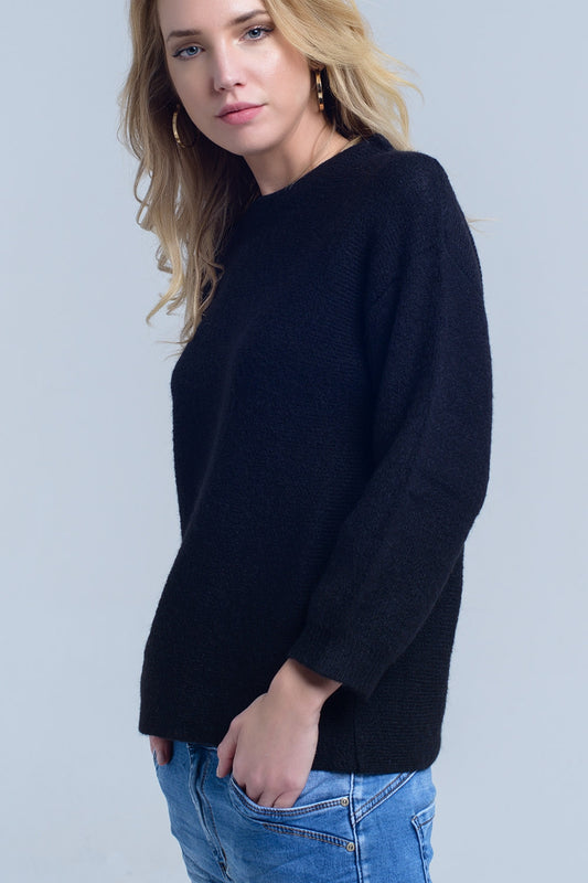 Black knitted crew neck sweater | Just Cool Beans — sweaters | tops