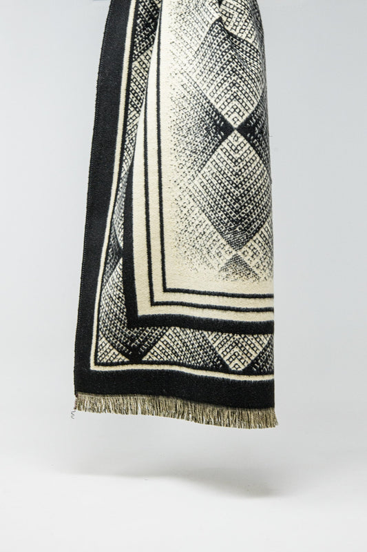 Black knitted scarf with geometric print | Just Cool Beans — necklaces | sweaters and jumpers