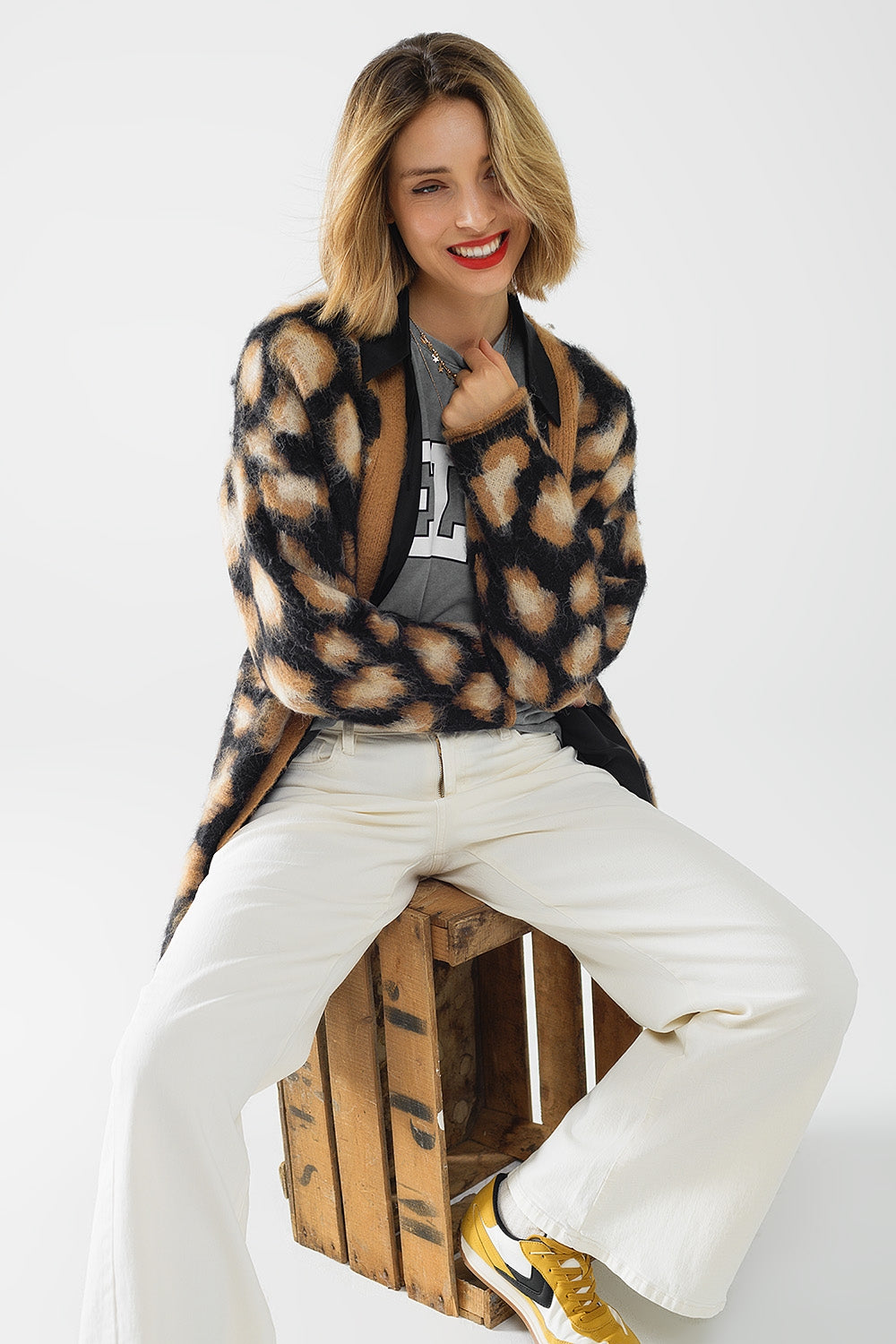 Black leopard print cardigan made of knitted fabric with wool | Just Cool Beans — coats and jackets | jackets