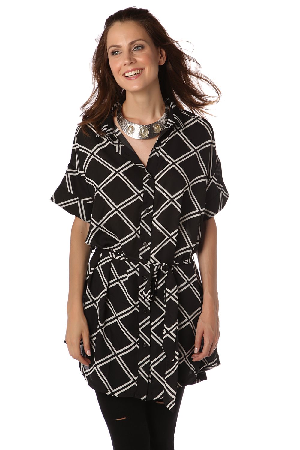 Black longline checked shirt | Just Cool Beans — shirts | nan