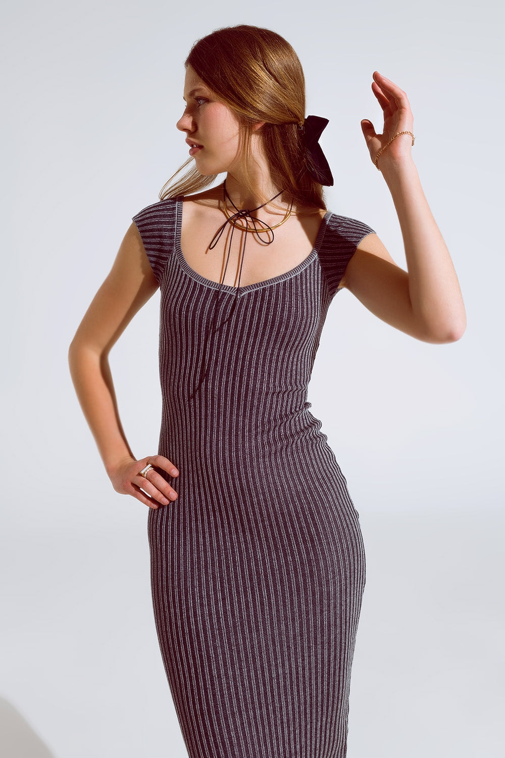 Black midi thick rib bodycon dress with cap sleeves | Just Cool Beans — dresses