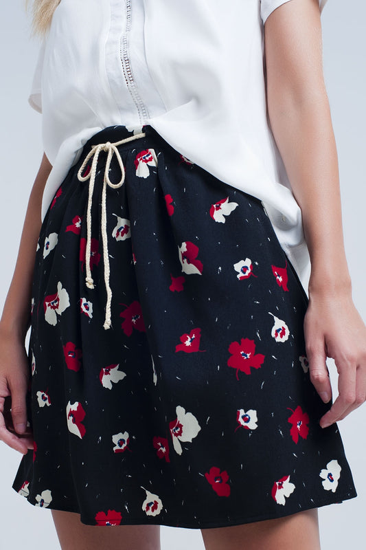 Black mini skirt with floral pattern | Just Cool Beans — skirts