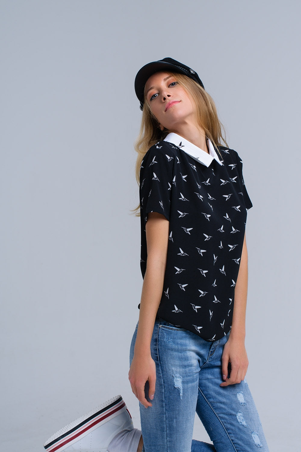 Black shirt with white printed birds | Just Cool Beans — shirts | nan