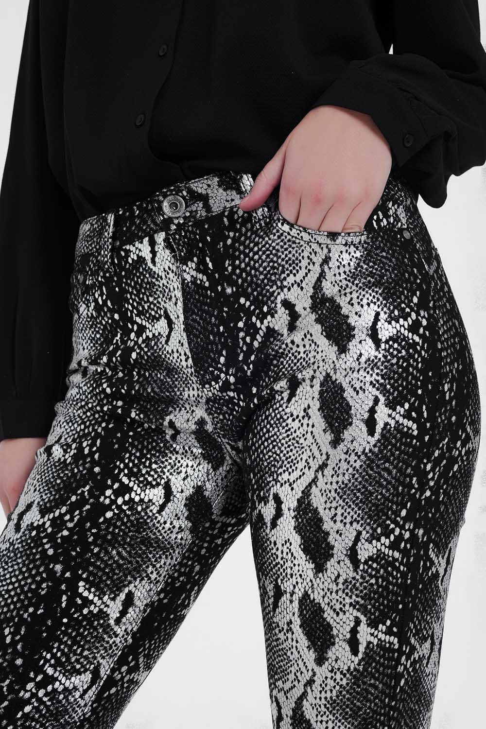 Black skinny shiny printed pants | Just Cool Beans — jeans | bottoms