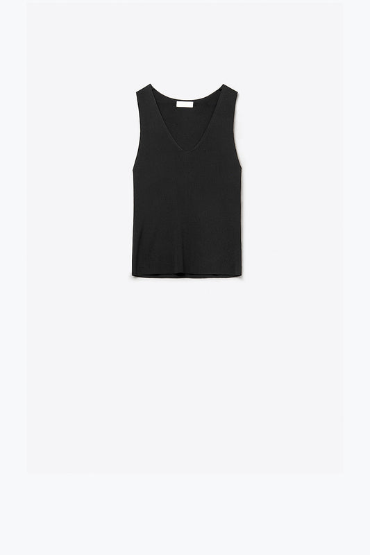 Black sleeveless fine knitted top with v-neck | Just Cool Beans — sweaters | tops