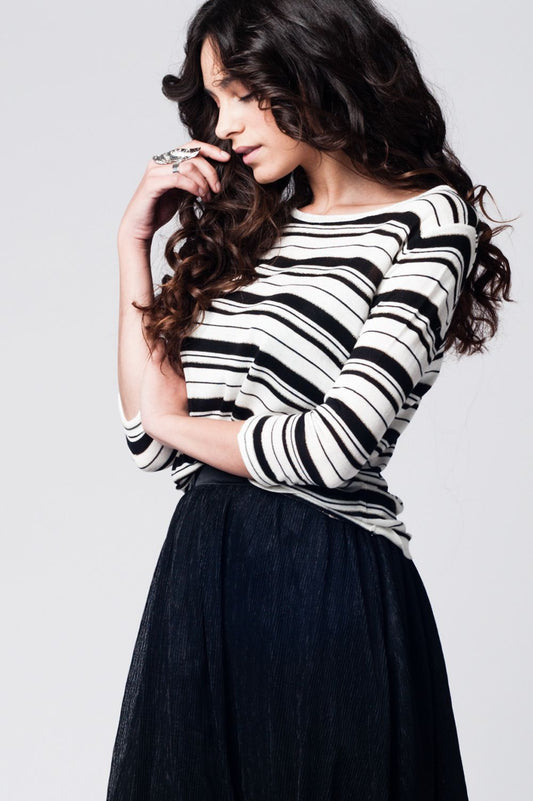 Black striped knit sweater | Just Cool Beans — sweaters | tops