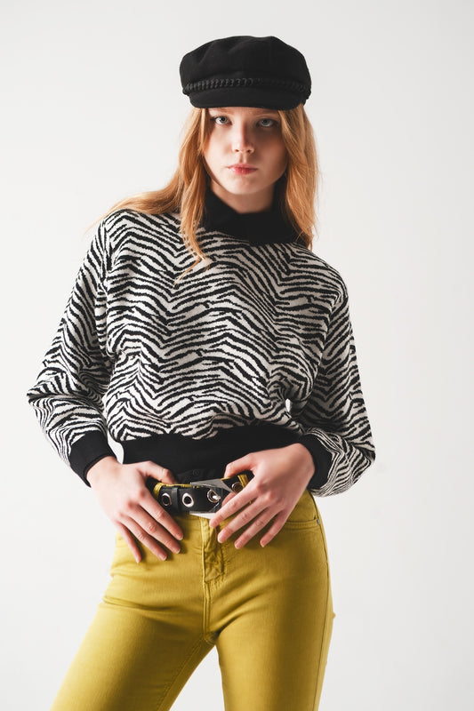 Black sweater with zebra pattern | Just Cool Beans — sweaters | tops