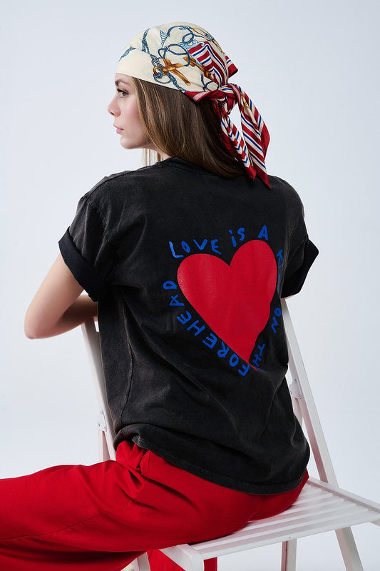 Black t-shirt featuring a heart design on both the front and back | Just Cool Beans — tops