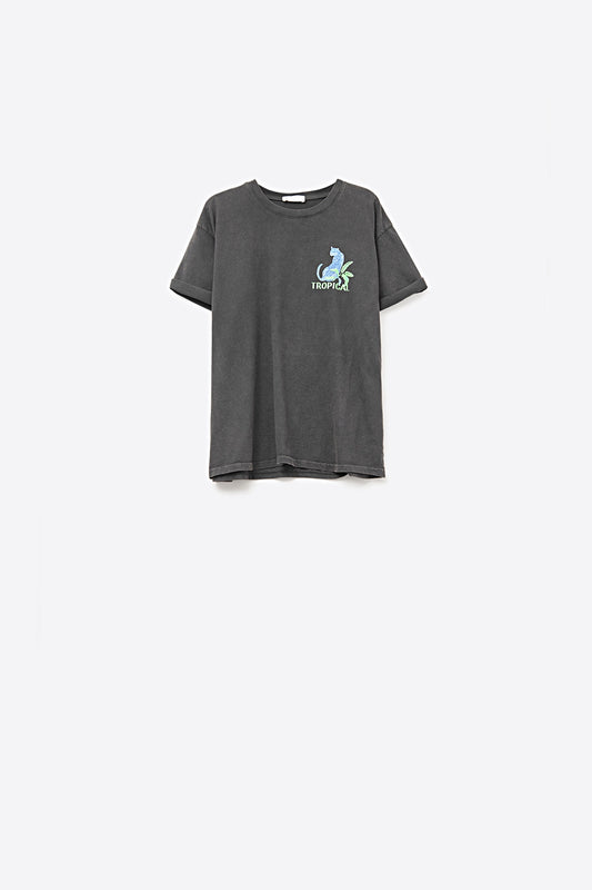 Black t-shirt made in italy with tropical graphic print | Just Cool Beans — tops