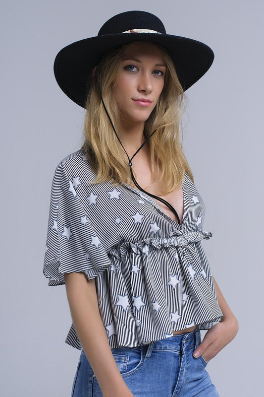 Black top with stars and ruffle | Just Cool Beans — tops