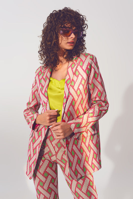 Blazer in pink geometric print | Just Cool Beans — coats and jackets | jackets