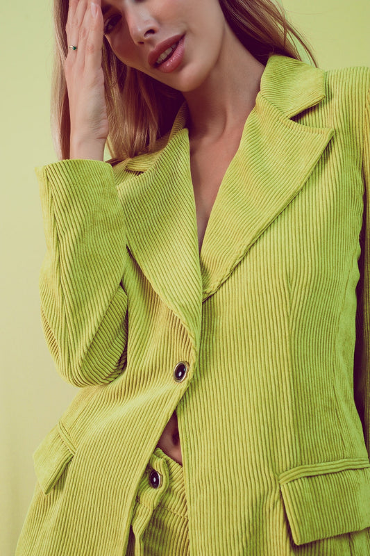 Blazer with vintage buttons in lime cord | Just Cool Beans — coats and jackets | jackets