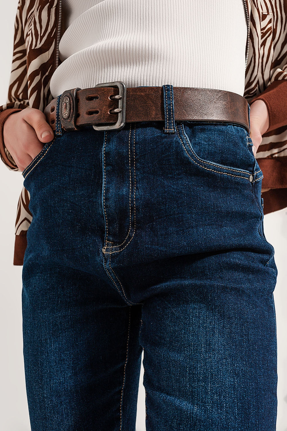 Blend cotton straight leg jeans in mid blue