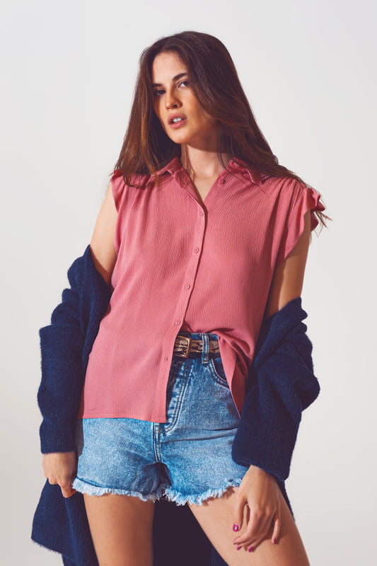 Blouse with frill short sleeve in pink | Just Cool Beans — shirts | bottoms