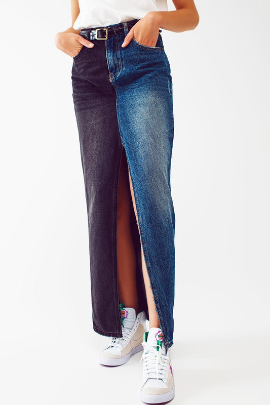 Blue and black block denim skirt | Just Cool Beans — skirts