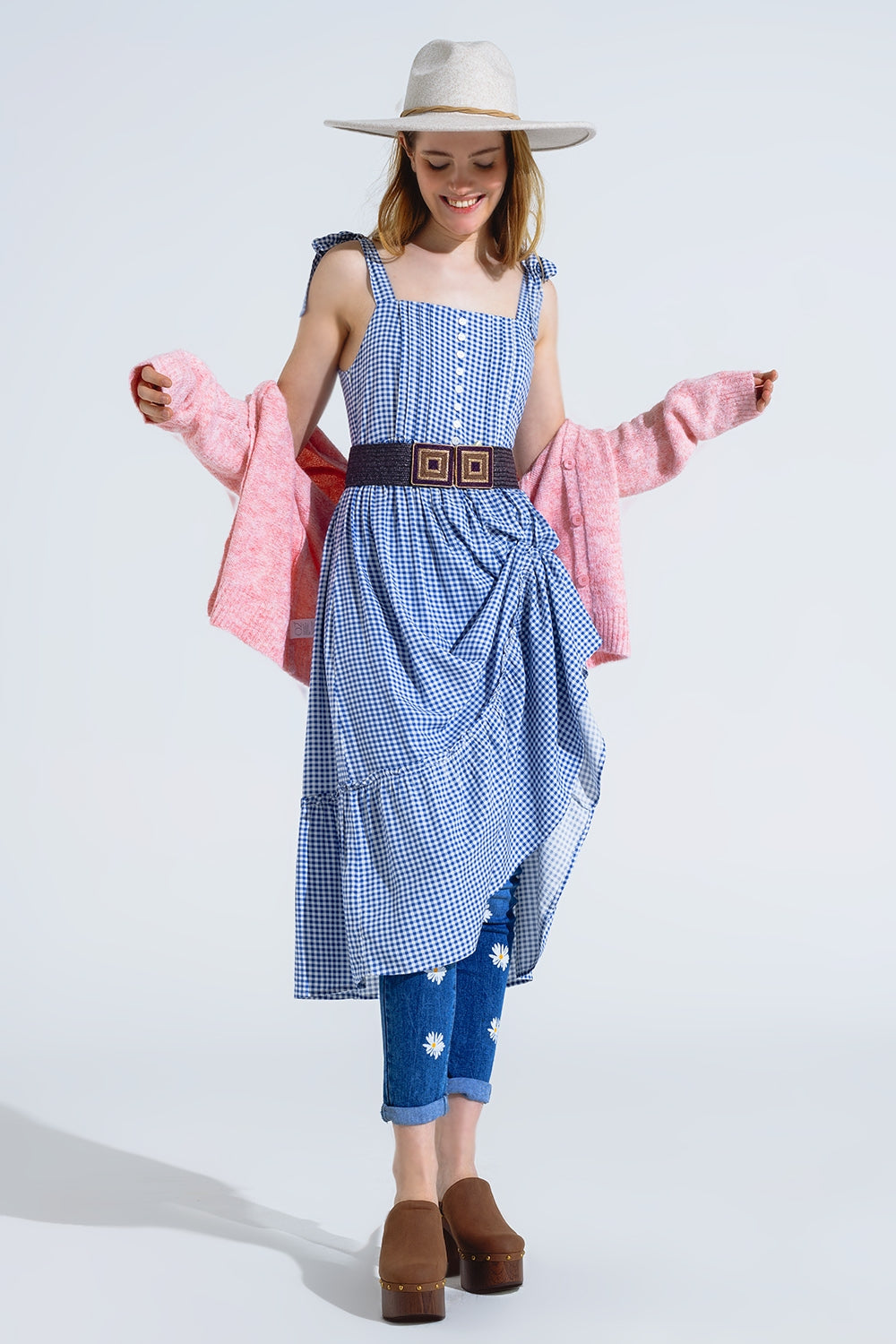 Blue and white gingham a-line dress with adjustable straps | Just Cool Beans — dresses