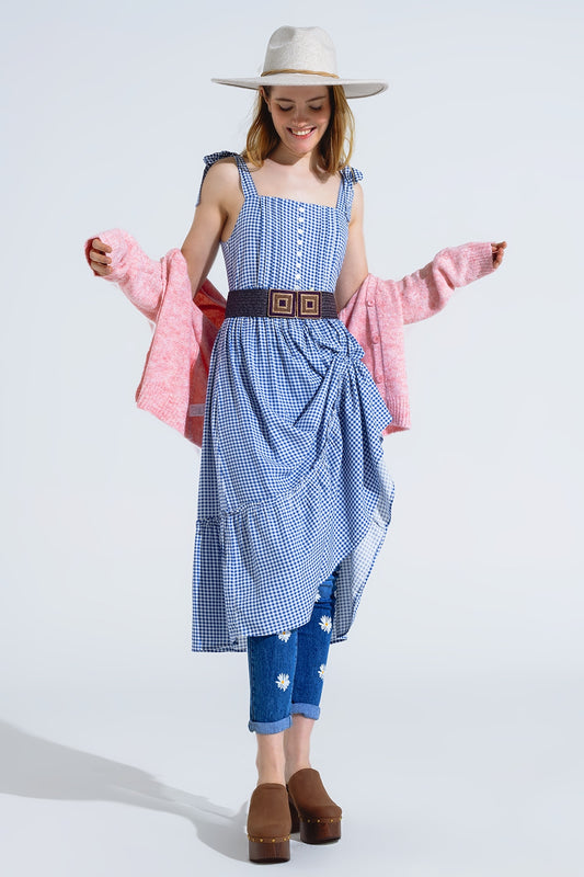 Blue and white gingham a-line dress with adjustable straps | Just Cool Beans — dresses