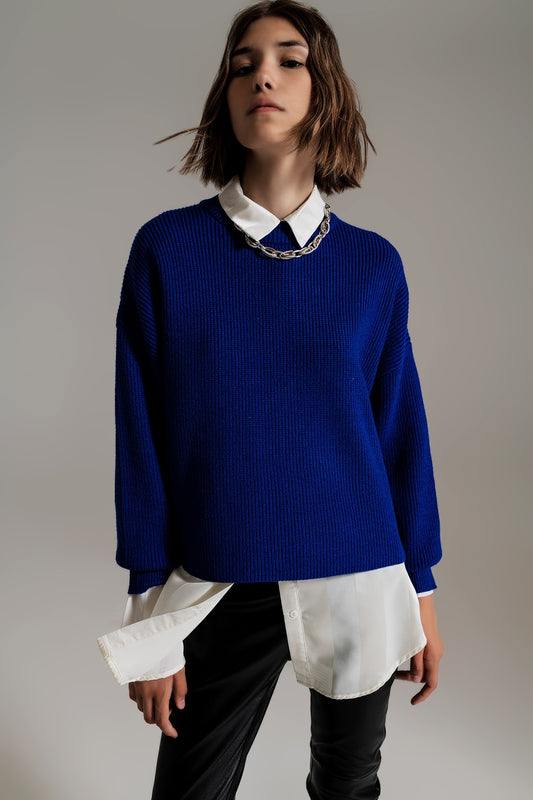 Blue chunky knitted relaxed jumper | Just Cool Beans — sweaters | tops