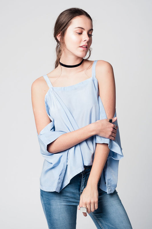 Blue cold shoulders top | Just Cool Beans — shirts | tops