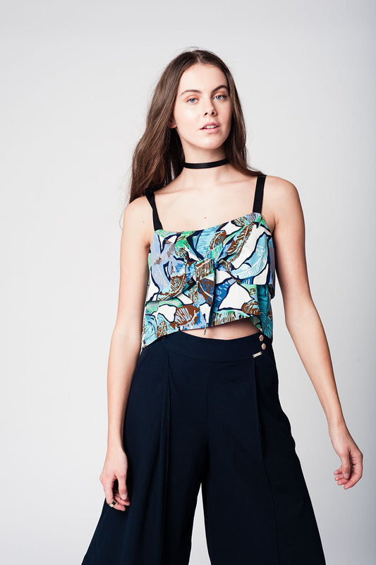 Blue crop top with leaves print | Just Cool Beans — shirts | tops