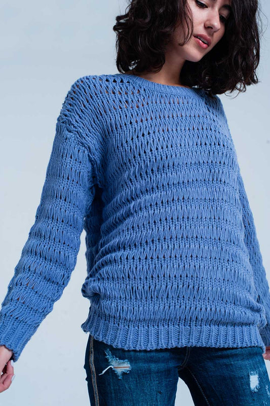 Blue dropstitch knitted sweater | Just Cool Beans — sweaters | tops