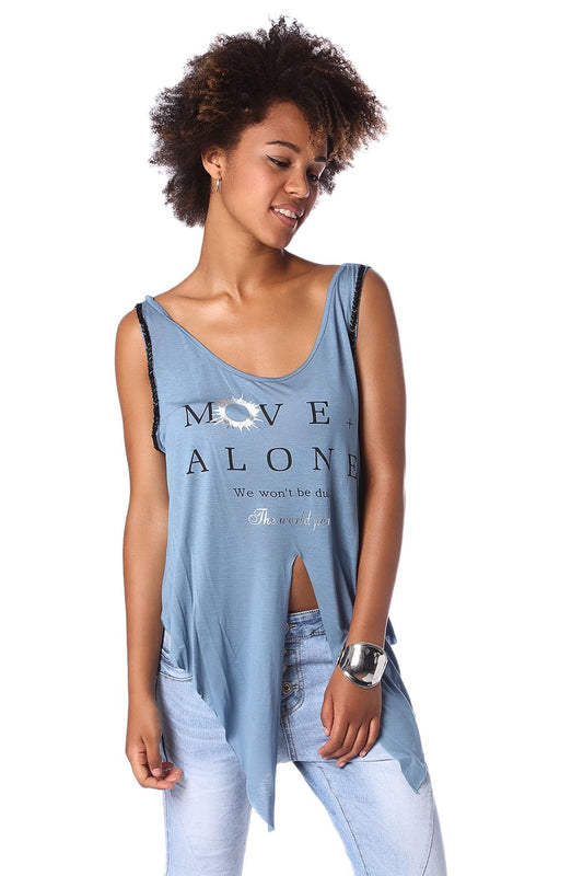 Blue logo tank top with center split | Just Cool Beans — shirts | tops